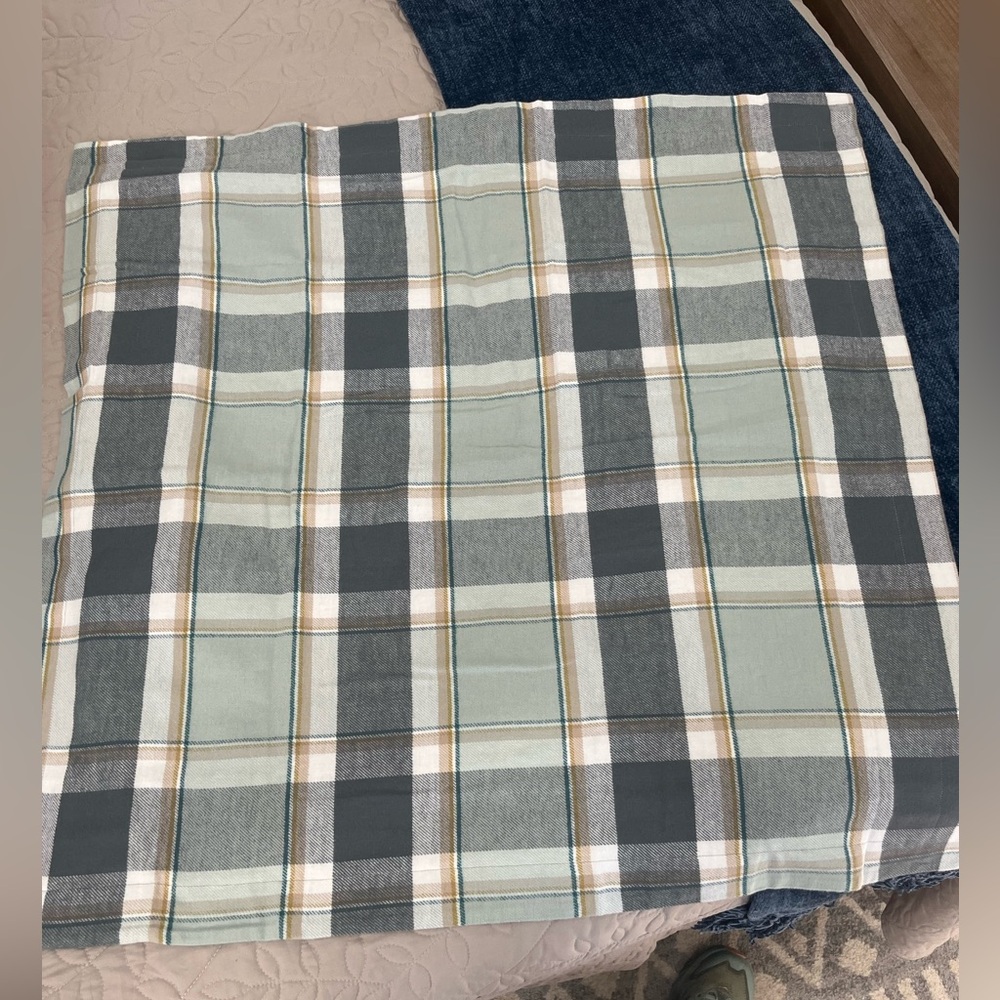 The Company Store - Plaid Euro Shams (4) in Teal green, Cream, and Tan